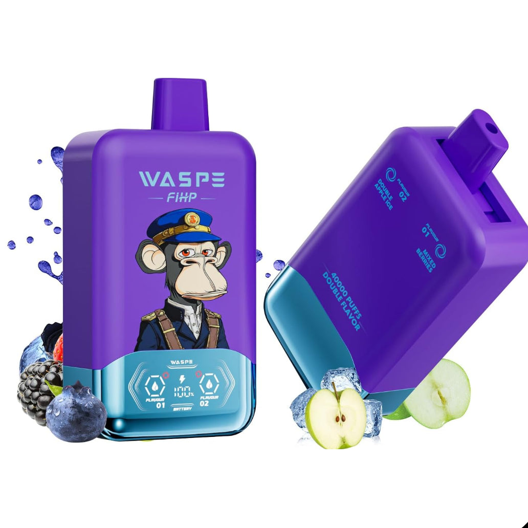 Vaper de 40.000 puffs  con pantalla led  - recargable tipo c sabor Bayas mixtas + hielo doble de manzana - Larga Duración y Doble Sabor (Sin Nicotina)