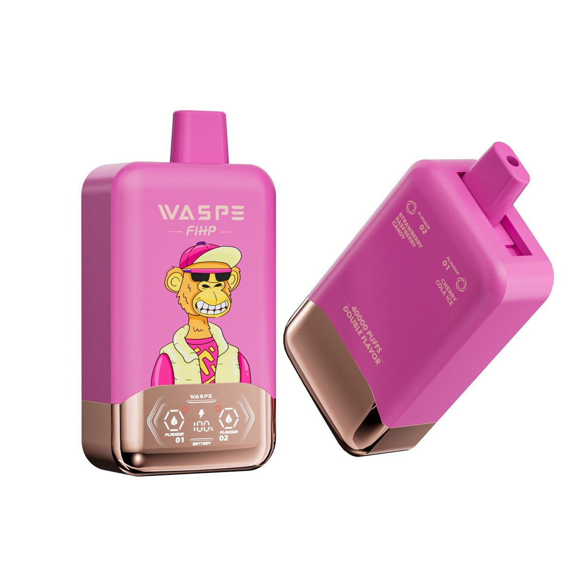Vaper de 40.000 puffs desechable y recargable tipo c sabor Caramelo de cereza, cola, hielo y fresa y frambuesa(sin nicotina)